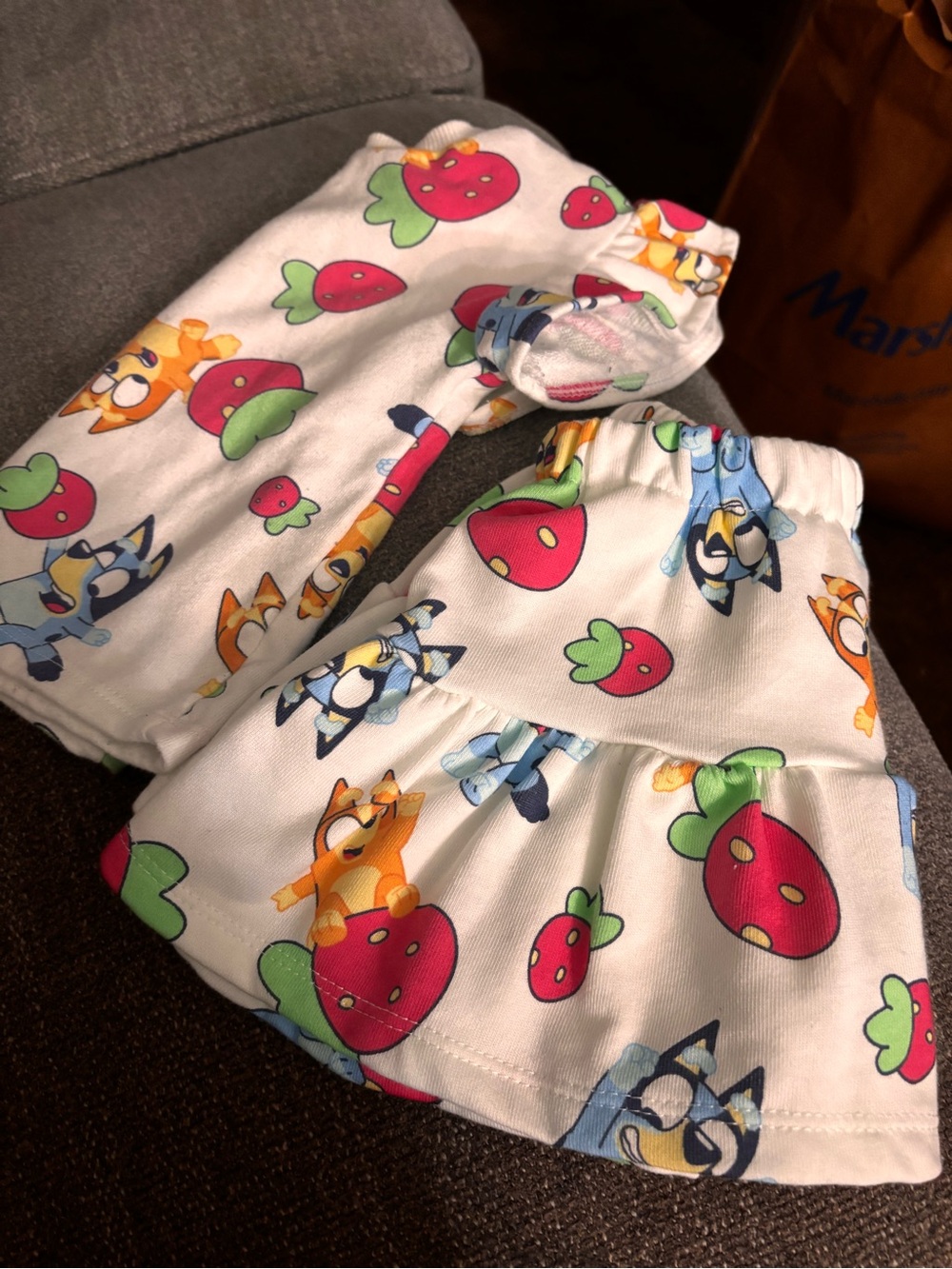 Girls White Strawberry & Cartoon Character Skirted Underwear Set